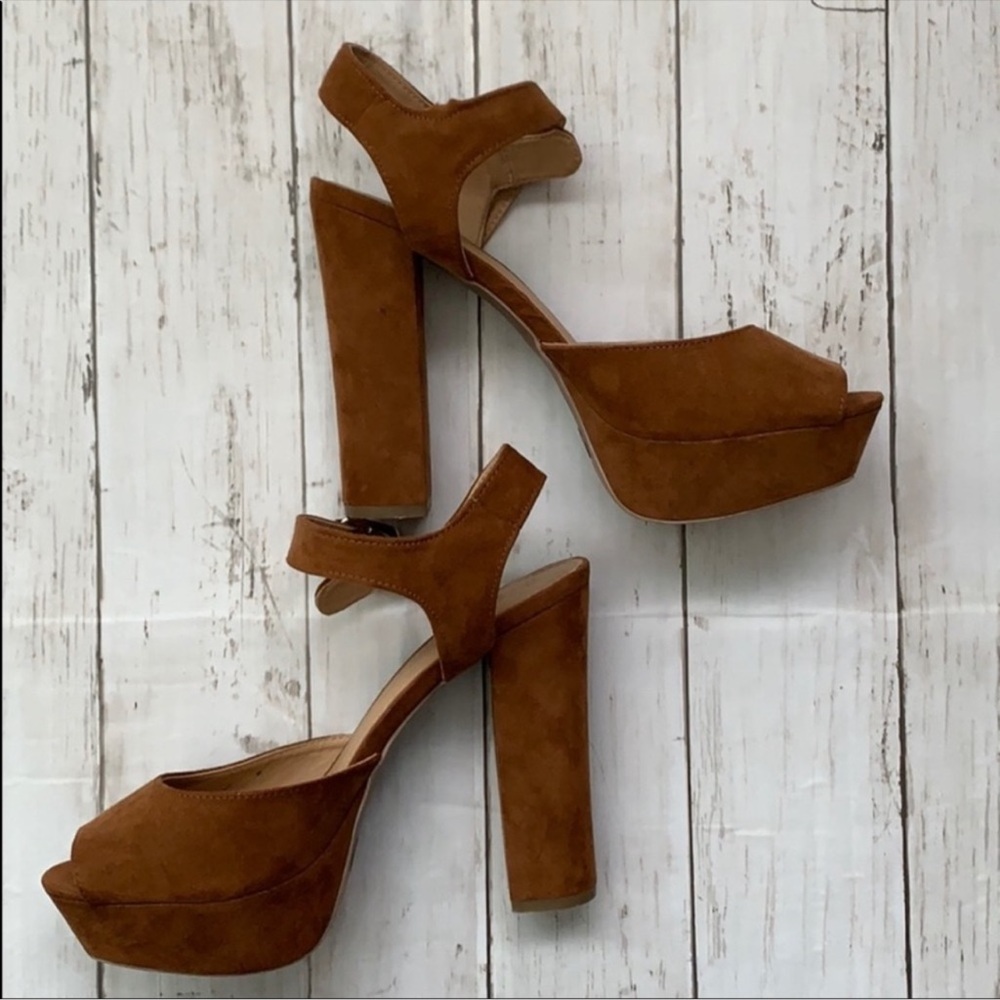 Platform Retro Look Peep Open Toe Block High Heels - image 2